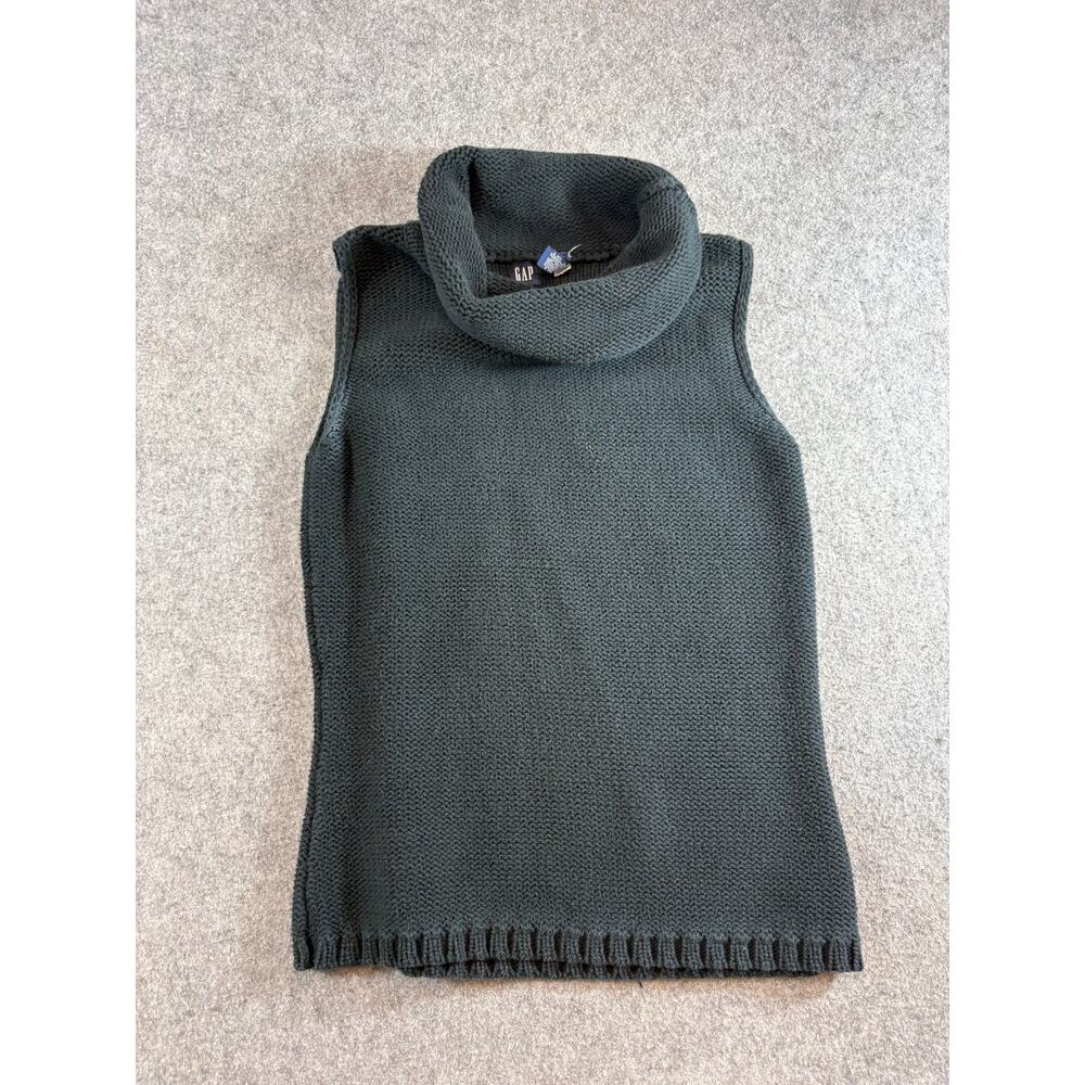 VINTAGE 90s GAP Womens Sweater Vest Gray Sleeveless Cowl Neck Chunky Knit Medium
